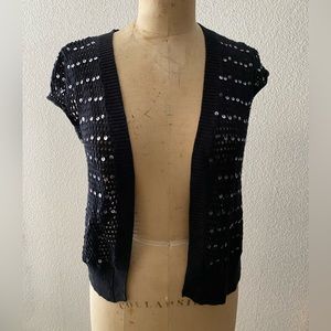 Black knit sequin bolero style shrug sweater / size xsmall or small / junior M
